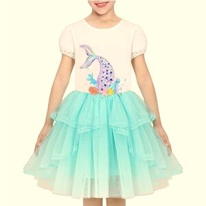 Billieblush Turquoise and White Dress with Tulle Skirt NWT